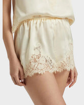 Silk Satin Low Rise Lace Trim Shorts Loungewear